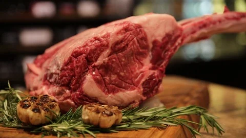 Steak slider raw display restaurant Stock Footage 103676599