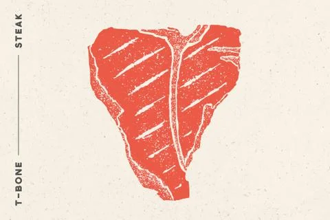 Steak, T-Bone. Poster with steak silhouette, text Stock Illustration