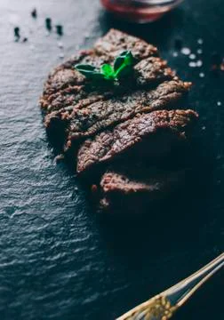 Steak On Table Stock Photos