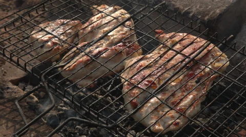 Steak of turkey breast on the grill Video stock 61954335