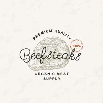 Steak Vintage Vector Label Logo Template. Engraving Style Meat Illustration with Stock Illustration