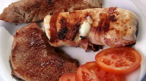 Steak, white chicken meat Video stock 10773055