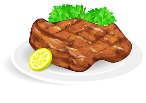 Steak on a white plate Stock Illustration