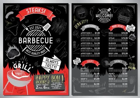 Steakhouse, barbecue grill bar menu template - A4 card Stock Illustration