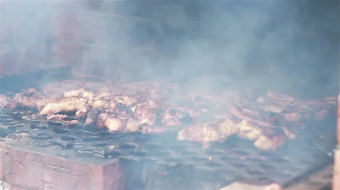 Steaks on barbecue grill Video stock 22480786