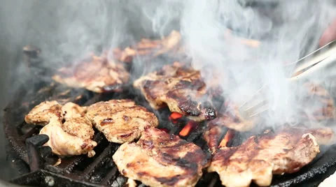 Steaks on barbecue grill Stock Footage 37856537