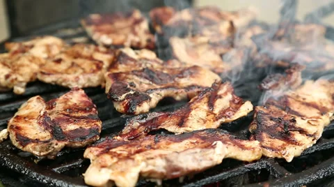 Steaks on barbecue grill Stock Footage 37856559