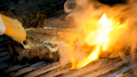 Steaks basted in butter &amp; herbs Stock-Footage 94273863