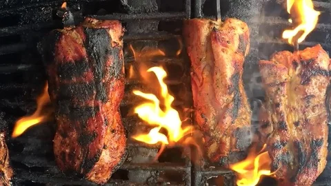 Steaks on the grill Stock Footage 77489938