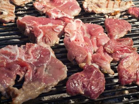 Steaks on grill Foto stock