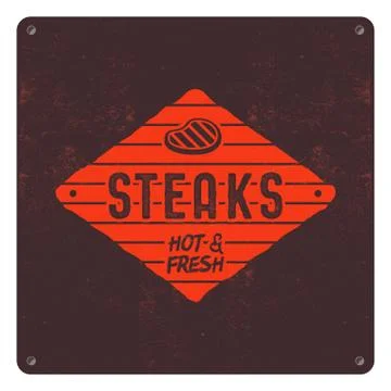 Steaks old style patch. BBQ retro poster. Barbecue t shirt design. Letterpress Stock Illustration