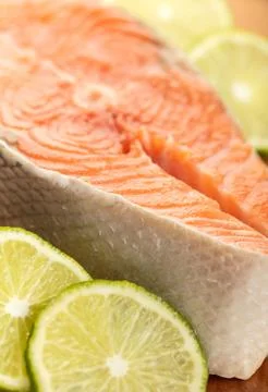 Steaks of red fish Stock Photos