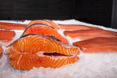 Steaks of red salmon Stock Photos