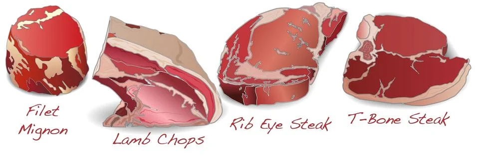 Steaks set vector isolated Stock Illustration