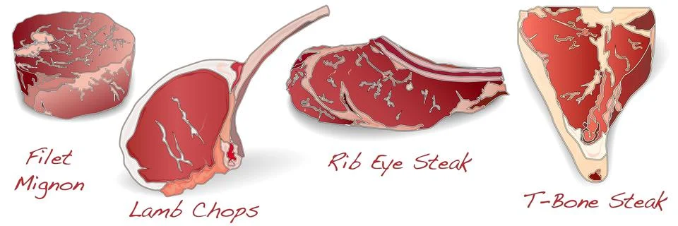 Steaks set vector isolated Stock Illustration