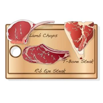 Steaks  set on wood plate Stock Illustration