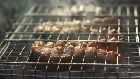 Steaks from trout grilled, close-up Stock Footage 92170095
