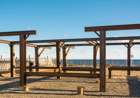 Steal Construction on Beach Front Stock Photos