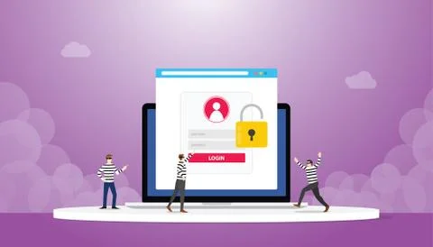 Stealing information data login password phishing with thief team with modern Stock Illustration