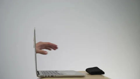 Stealing a purse through a laptop concept for computer hacker, network security Video stock 150398713