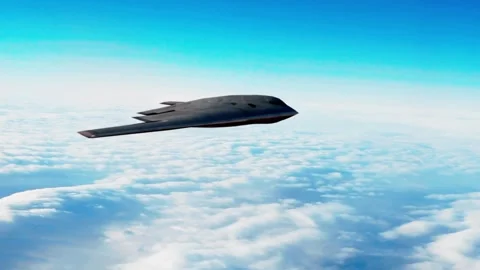 Stealth bomber flying above high altitude clouds Stock-Footage 332874119