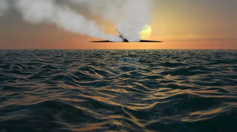 Stealth Bomber Flying Into The Ocean Sunset With Vapor Trails Stock Footage 52692322