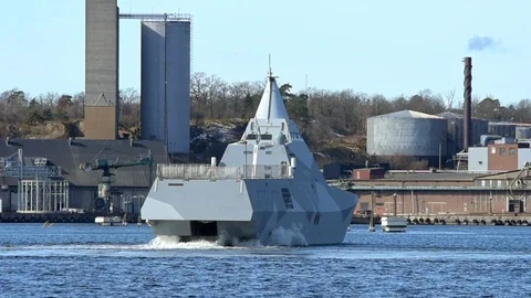 Stealth corvette exercise outside harbor Stock Footage 87391875