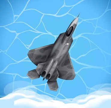 Stealth Fighter Jet Flying Through Blue Sky and White Clouds Stock Illustration