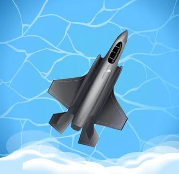 Stealth Fighter Jet Flying Through Blue Sky and White Clouds Ilustração Stock