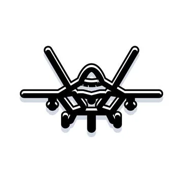 Stealth fighter jet vector line art icon Stock Illustration