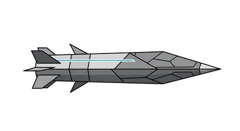 Stealth rocket with geometric panels and glowing blue energy stripe, futuri.. Stock Illustration
