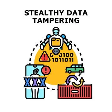 Stealthy data tampering concept with bot manipulating digital information Stock Illustration