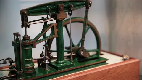 Steam beam engine model based on James Watt's parallel linkage for double Video stock 157508242