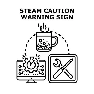 Steam caution warning sign on computer maintenance hazard Stockillustratie