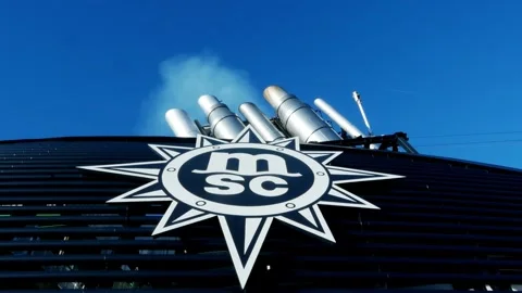 Steam from the chimney of the MSC Seaview Stock Footage 258505829