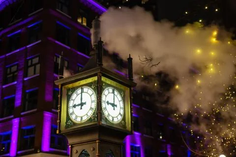 Steam Clock during a dark winter night in Gastown Stock Photos