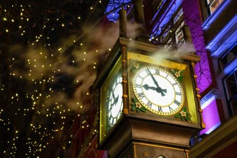 Steam Clock during a dark winter night in Gastown Stock Photos