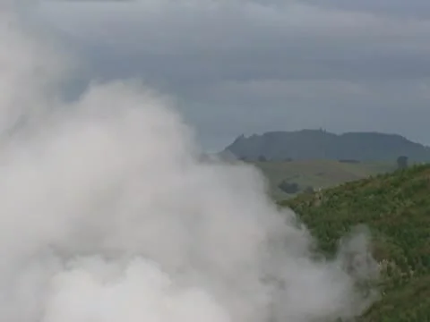 Steam cloud above Power station at Wairakei geothermal field Stock Footage 18008547
