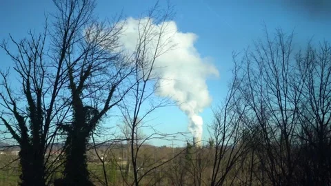 Steam cloud from a chimey of a nuclear power plant Stock Footage 263816043