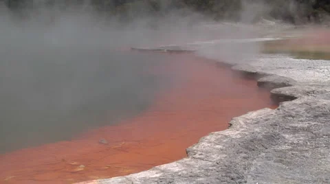 Steam coming towards camera off hot pool Stock Footage 4902774