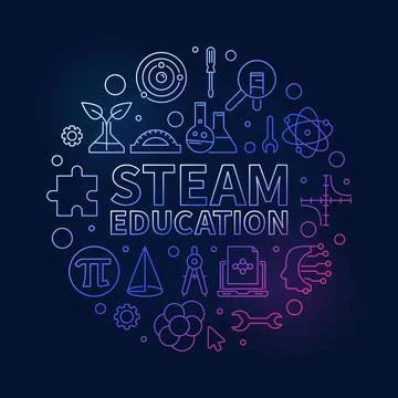 STEAM Education circular vector outline colored illustration. Science, Tech.. Stock Illustration