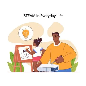 STEAM education. Schoolers gaining knowledge about technologies, Stock Illustration