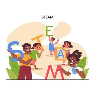 STEAM education. Schoolers gaining knowledge about technologies, Stock Illustration