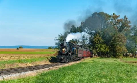 Steam Engine and Passenger Train Stock Photos