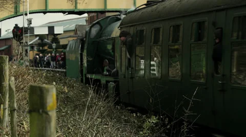 Steam Engine Approaching Station 스톡 동영상 35982331