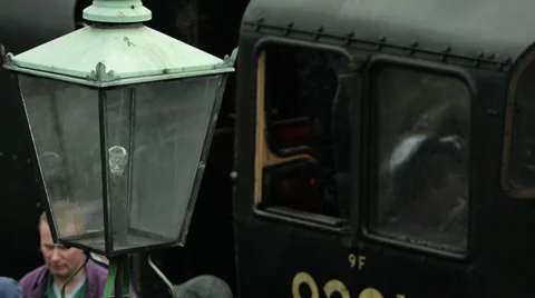 Steam Engine Crew Climbing On 스톡 동영상 36001012