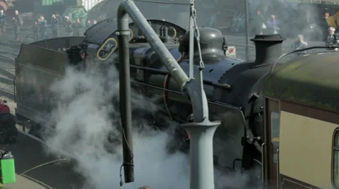 Steam Engine Departs Station 스톡 동영상 35963423