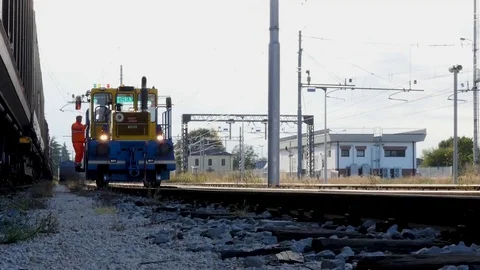 Steam engine driver moving on railway Stock Footage 119028252