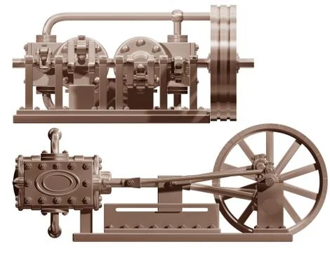 Steam engine front and side Stock Illustration