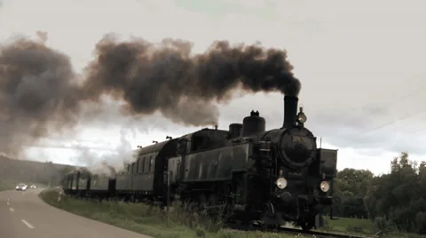 Steam engine. historic train. nostalgic transportation. slow motion Video stock 29665097